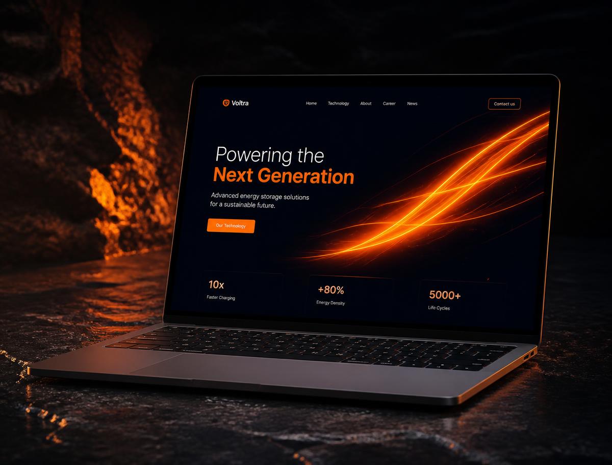 Laptop met een modern donker webdesign